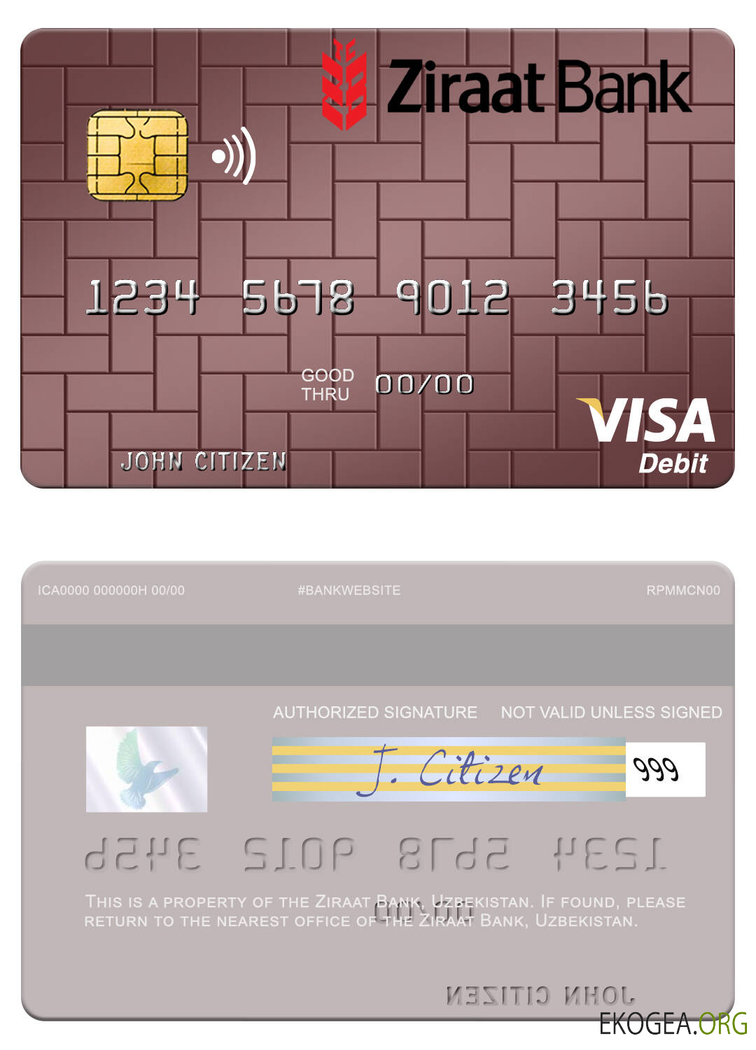 Carte de débit visa de la Banque Ziraat d'Ouzbékistan